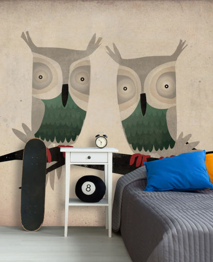 Two Owls Wall Mural