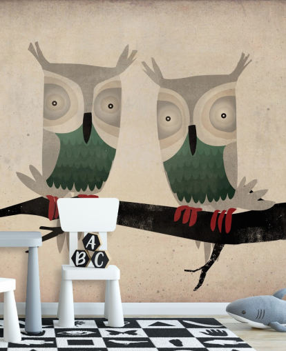 Two Owls Wall Mural