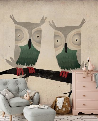 Decorazione murale con due gufi