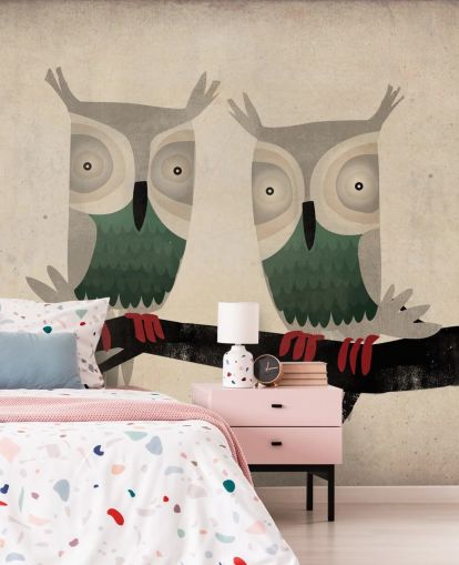 Decorazione murale con due gufi