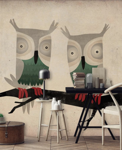Two Owls Wall Mural