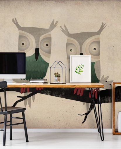 Two Owls Wall Mural