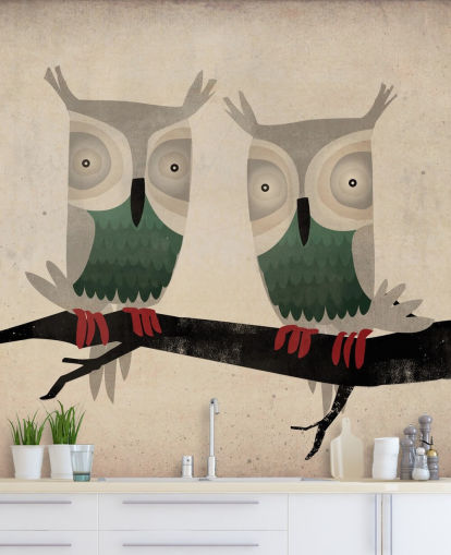 Two Owls Wall Mural