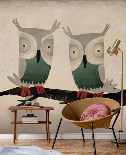 Two Owls Wall Mural