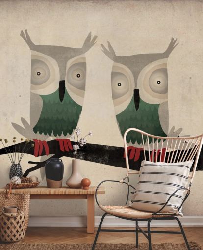 Two Owls Wall Mural