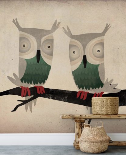 Two Owls Wall Mural