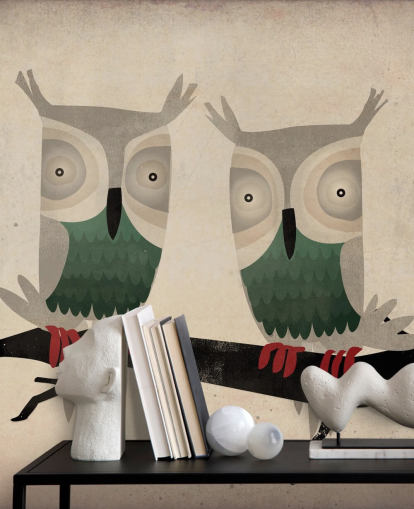 Decorazione murale con due gufi