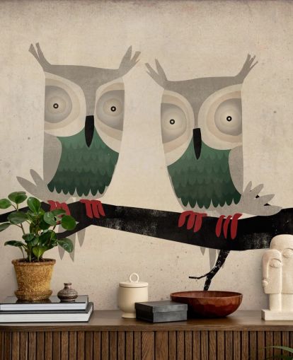 Two Owls Wall Mural