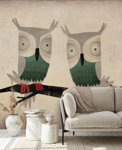 Two Owls Wall Mural