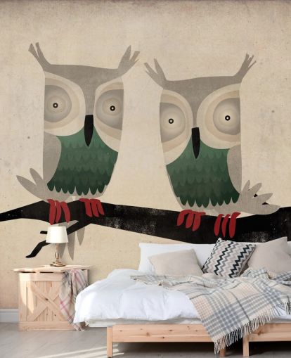 Papier Peint Fresque Deux Chouettes