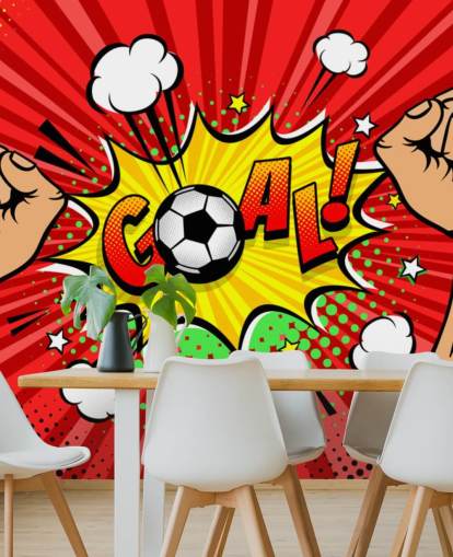 Fotbollsfans manliga händer lyfts upp och knyts i nävar för att fira vinst och måltalbubbla tapetväggmålning Fotbollsfans manliga händer lyfts upp och knyts i nävar för att fira vinst och måltalbubbla tapetväggmålning