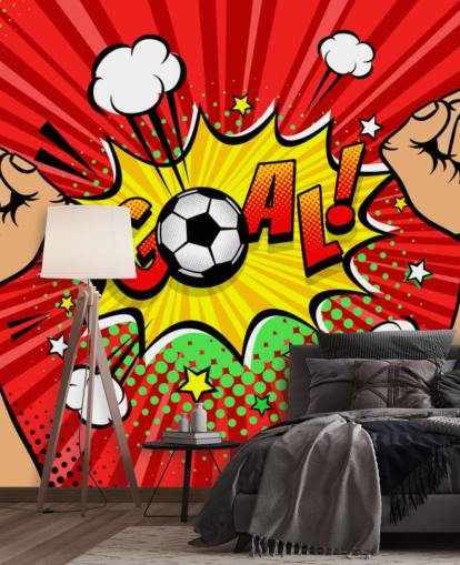 Football fan male hands raised up and clenched into fists celebrating win and Goal speech bubble wallpaper mural Football fan male hands raised up and clenched into fists celebrating win and Goal speech bubble wallpaper mural