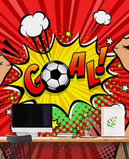 Fotbollsfans manliga händer lyfts upp och knyts i nävar för att fira vinst och måltalbubbla tapetväggmålning