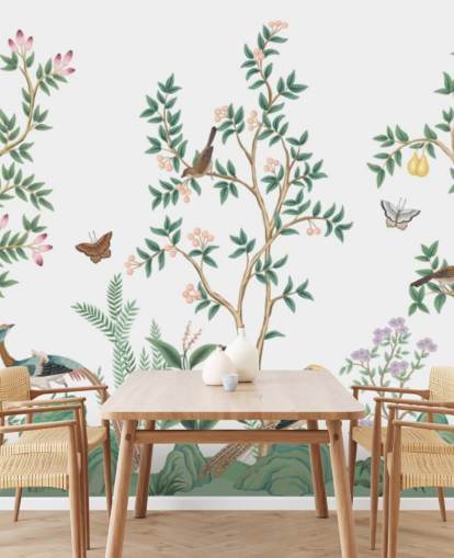 white chinoiserie wallpaper mural called White Chinoiserie Bird Sanctuary for bedrooms and living rooms white chinoiserie wallpaper mural called White Chinoiserie Bird Sanctuary for bedrooms and living rooms