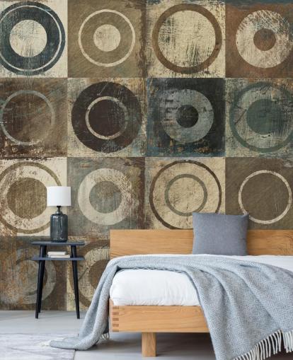 papel pintado círculo marrón, crema y gris