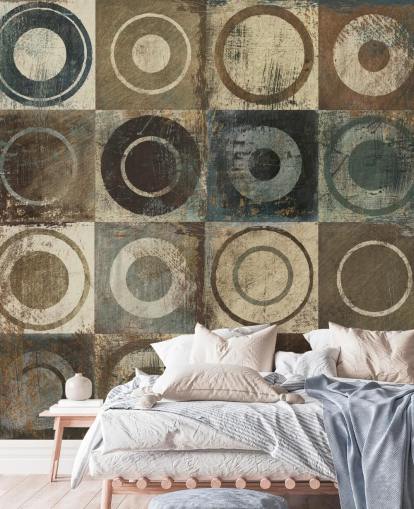 brown, cream and grey circle art wallpaper