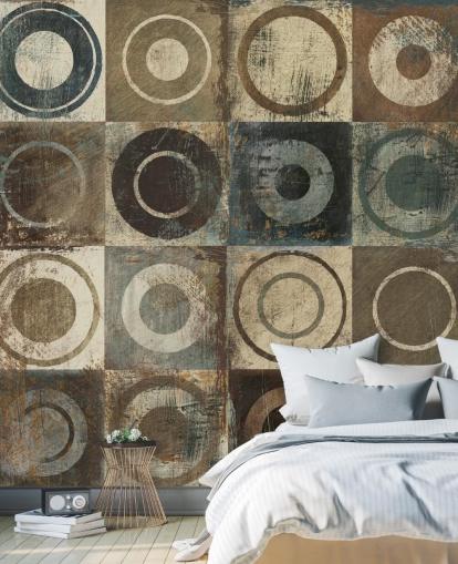 brown, cream and grey circle art wallpaper