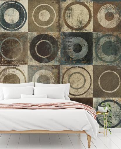 papel pintado círculo marrón, crema y gris