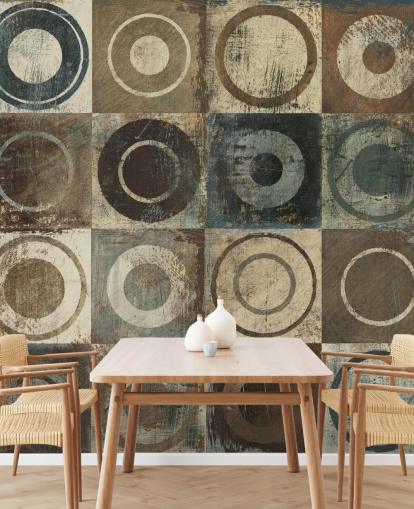 papel pintado círculo marrón, crema y gris