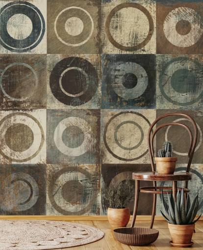 papier peint cercle brun, crème et gris