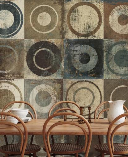 papel de parede de arte marrom, creme e cinza círculo