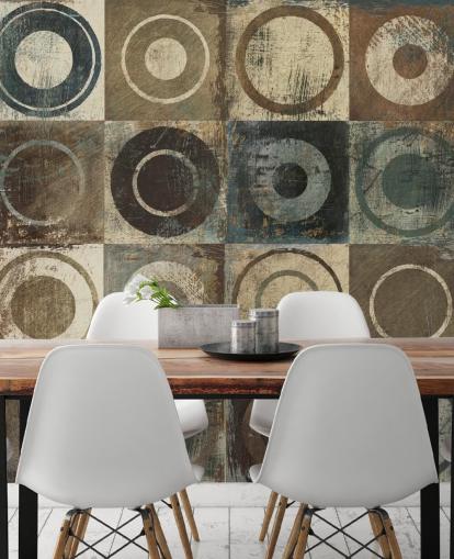 papel de parede de arte marrom, creme e cinza círculo