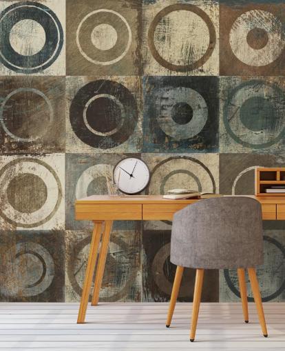 papier peint cercle brun, crème et gris