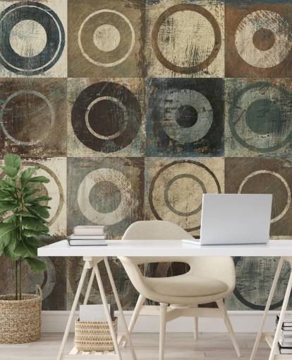 brown, cream and grey circle art wallpaper