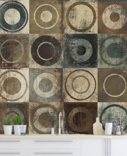 brown, cream and grey circle art wallpaper