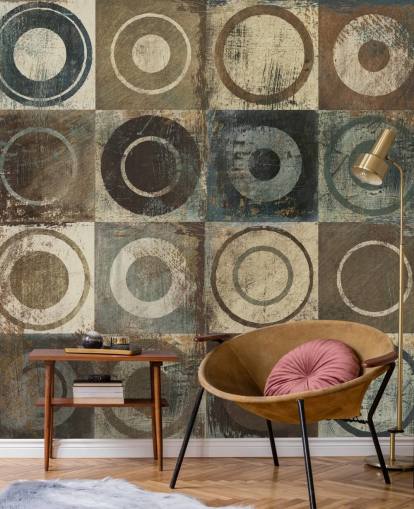 papier peint cercle brun, crème et gris