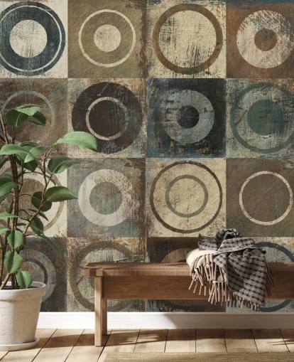 brown, cream and grey circle art wallpaper