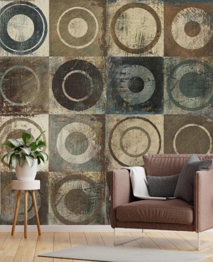 papel de parede de arte marrom, creme e cinza círculo