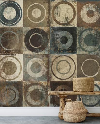 papel pintado círculo marrón, crema y gris papel pintado círculo marrón, crema y gris