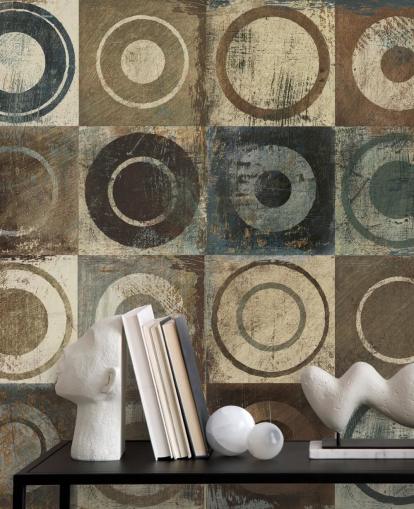 papel de parede de arte marrom, creme e cinza círculo