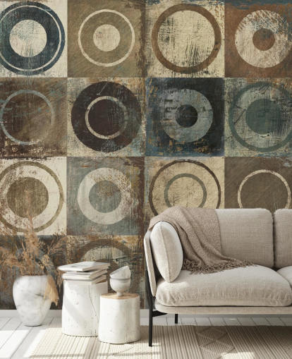 papel pintado círculo marrón, crema y gris papel pintado círculo marrón, crema y gris