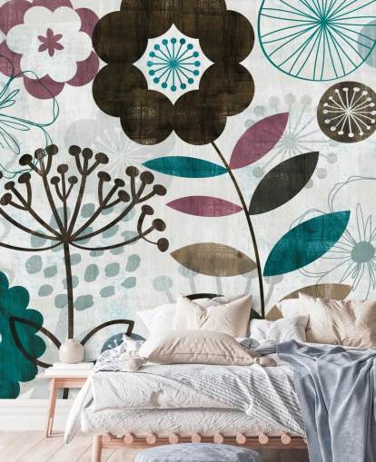 purple and green flower drawings wallpaper