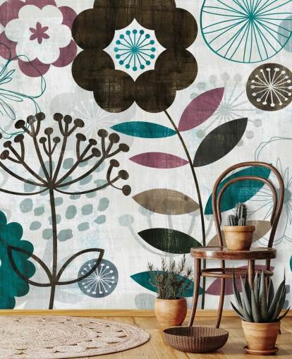 purple and green flower drawings wallpaper