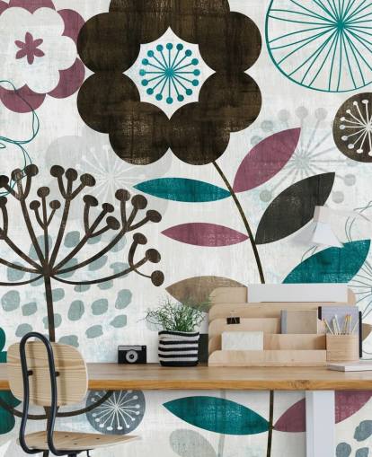 papel pintado de dibujos de flores púrpura y verde