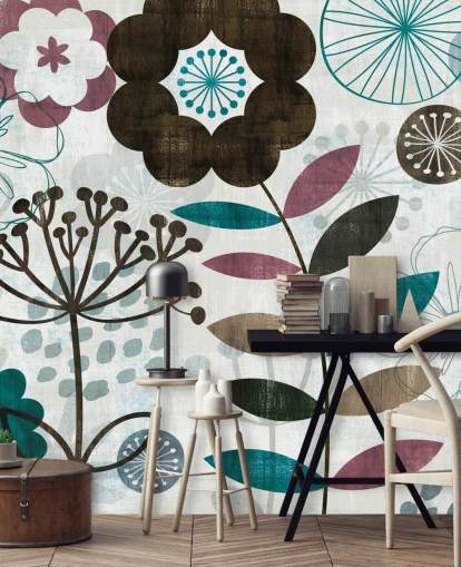 papel pintado de dibujos de flores púrpura y verde