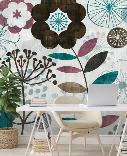 papel pintado de dibujos de flores púrpura y verde