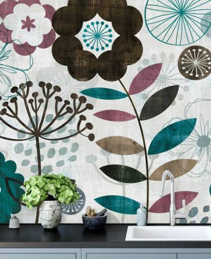 purple and green flower drawings wallpaper