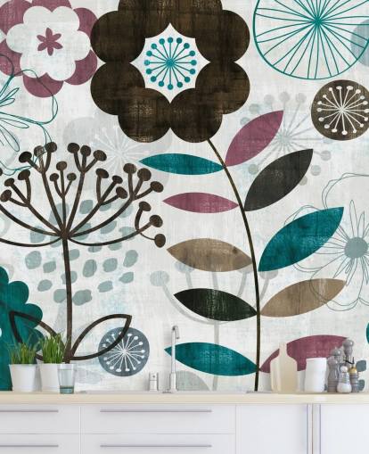 purple and green flower drawings wallpaper