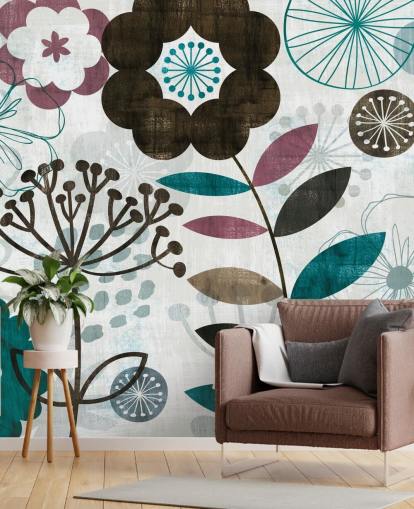 purple and green flower drawings wallpaper