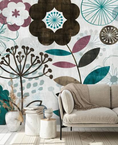 purple and green flower drawings wallpaper