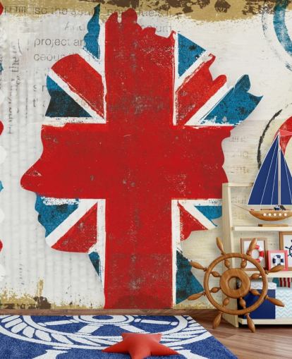 union jack, de koningin en platenbehang