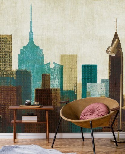 teal, cream and brown abstract city landscape wallpaper teal, cream and brown abstract city landscape wallpaper