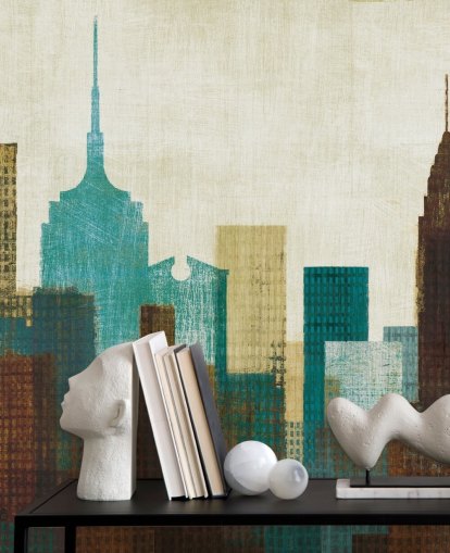 teal, cream and brown abstract city landscape wallpaper teal, cream and brown abstract city landscape wallpaper