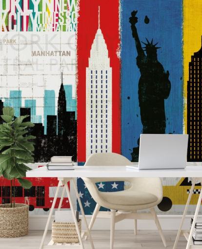 blå, röd, gul och vit abstrakt av New York city tapeter blå, röd, gul och vit abstrakt av New York city tapeter