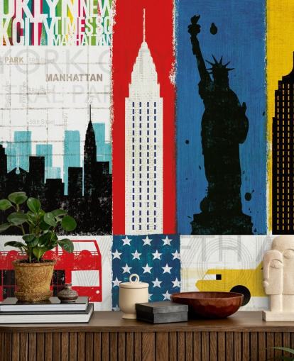 sininen, punainen, keltainen ja valkoinen abstrakti new yorkin taustakuvasta