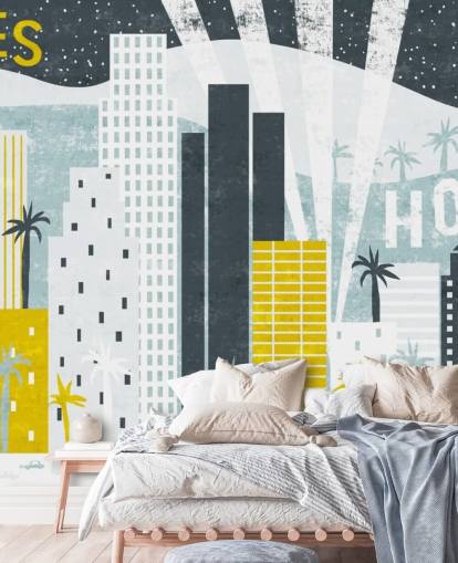 astratto città bianca, blu e gialla della carta da parati di Los Angeles